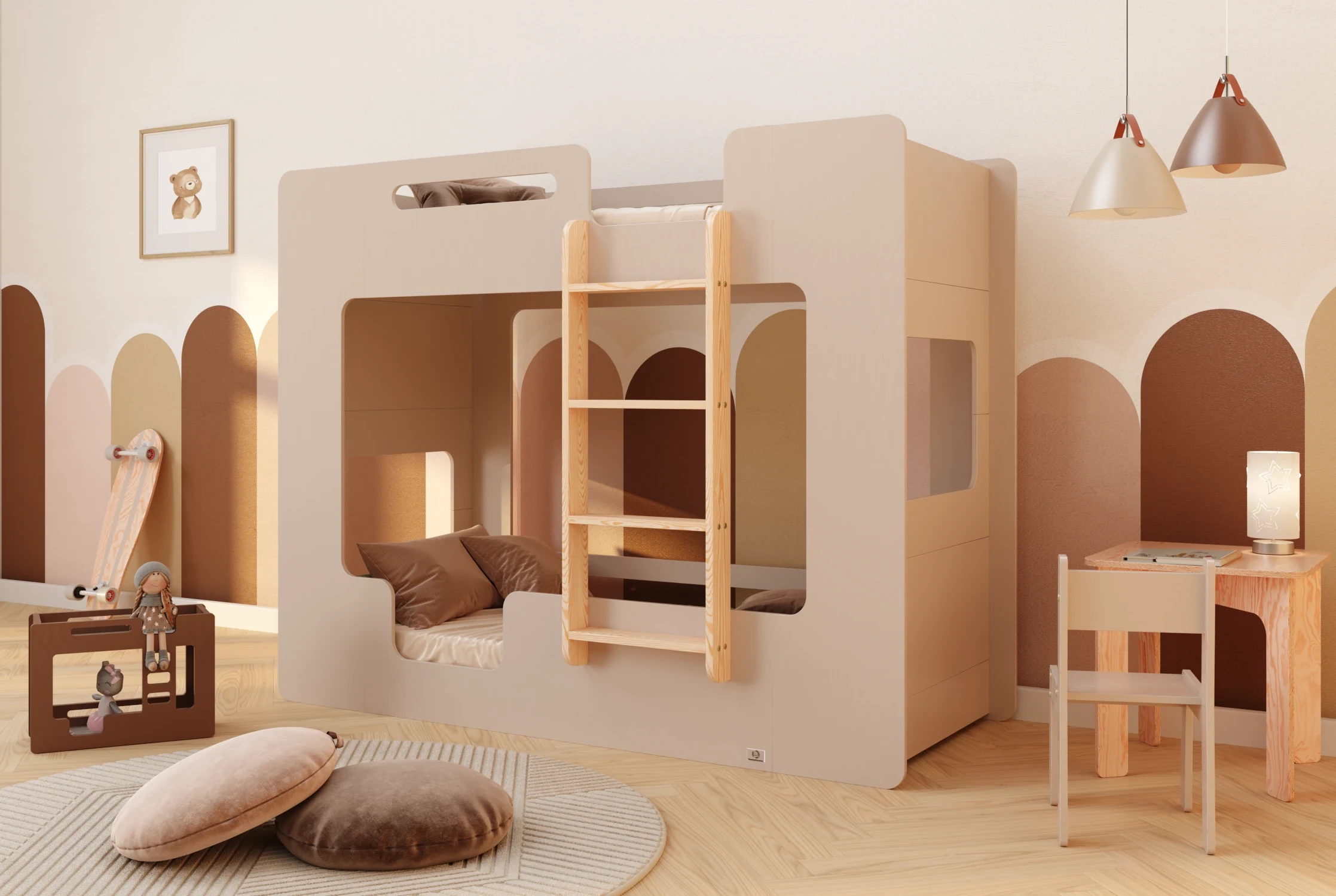 Letto a castello in legno per bambini con barriere di sicurezza e rete MIMI B Montessori