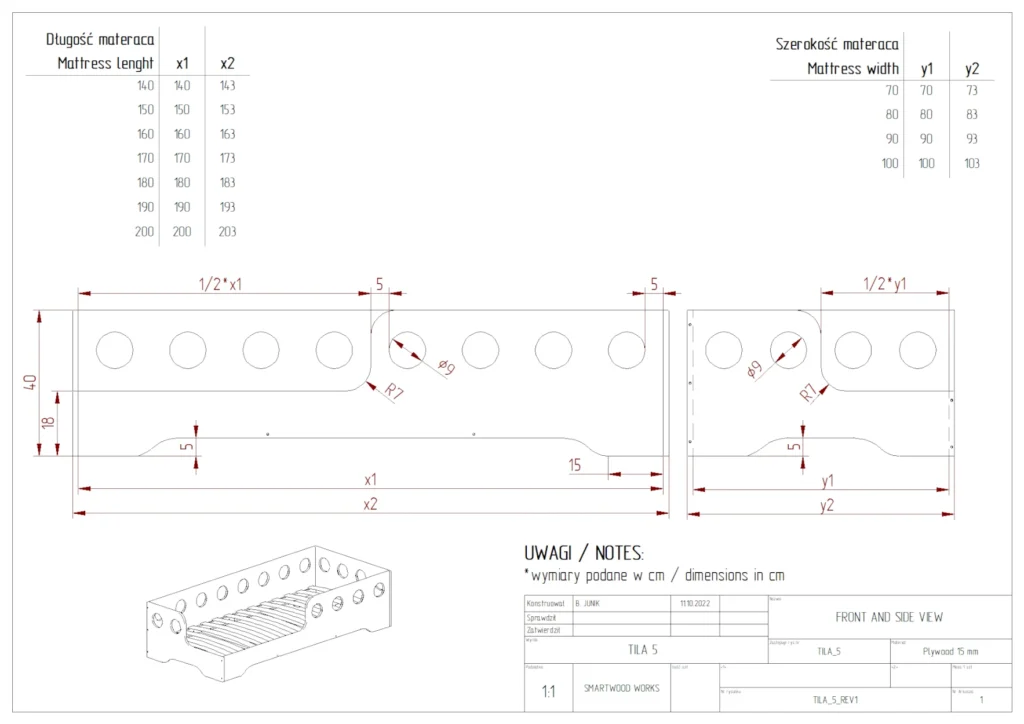 Dessin technique du lit TILA 5