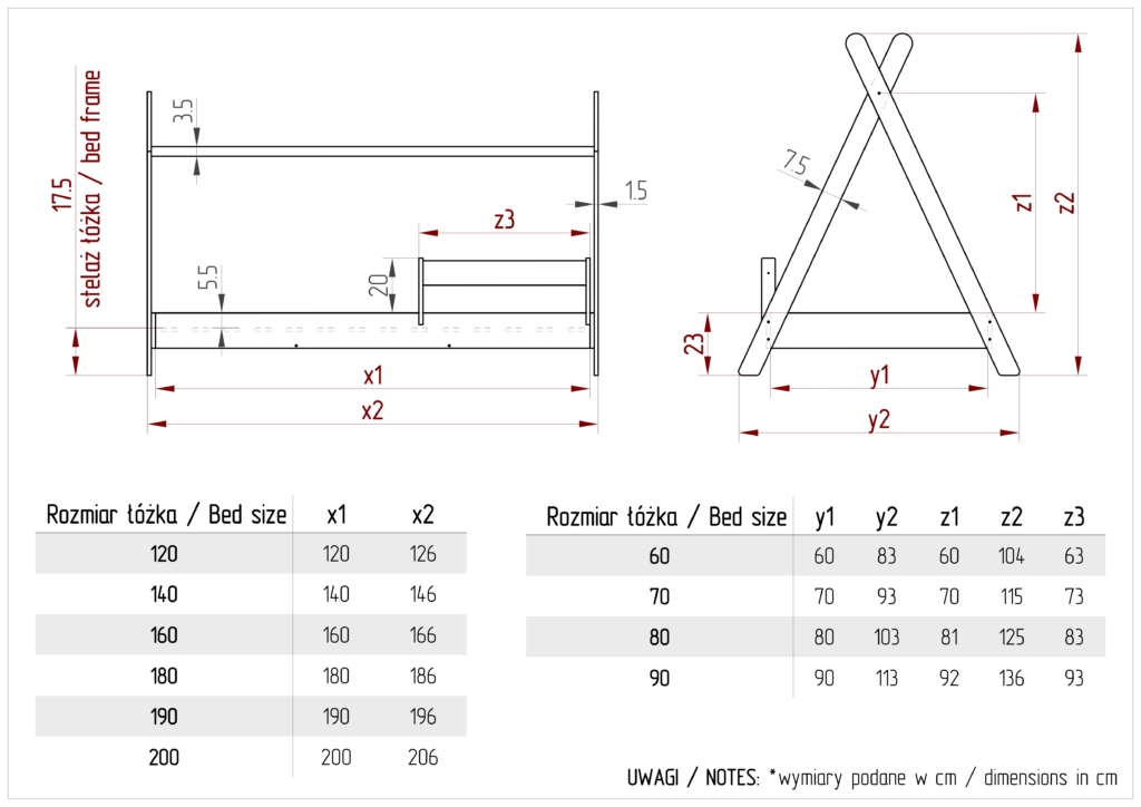 Dessin technique d'un lit cabane TIPI
