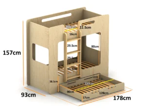 Dimensioni del letto a castello in legno per bambini con cassetto MIMI D