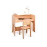 Scrivania per bambini in compensato di pino color legno naturale con sedia per bambini