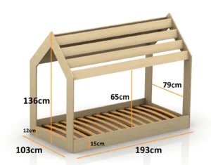 Dimensions du lit en bois pour enfant de style maison MOON M