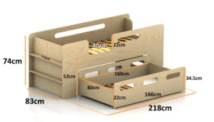 Dimensioni del lettino in legno per bambini con cassetto PIPI