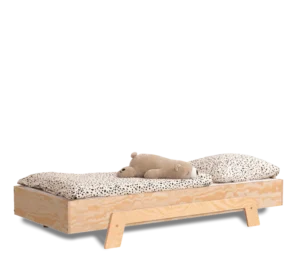 Lettino per bambini in legno, realizzato in compensato di pino senza sponde, colore legno naturale