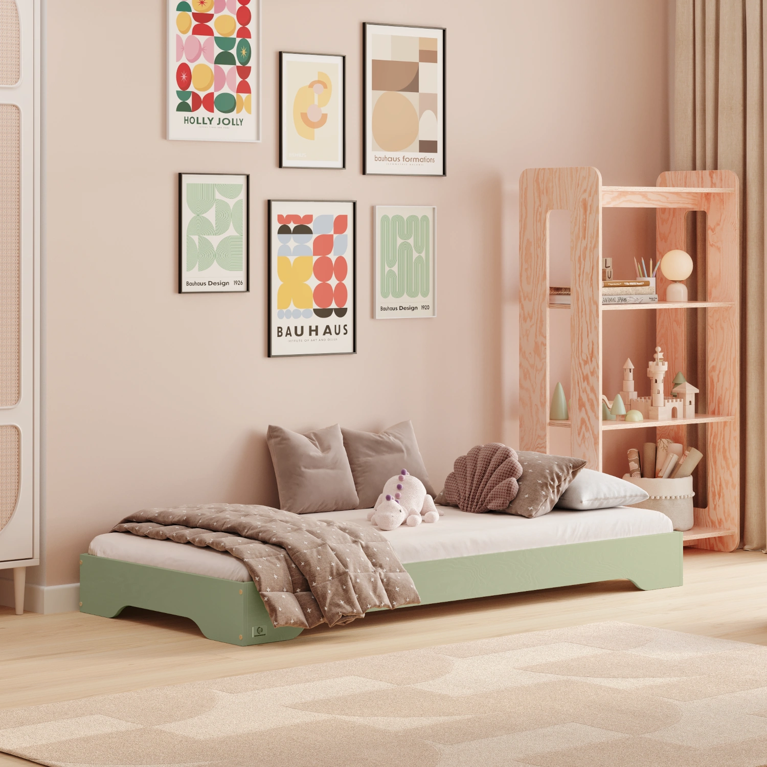 Letto singolo basso in legno per bambini con rete TILA 7 Montessori
