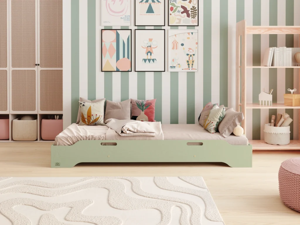 Lit en bois en contreplaqué de pin couleur vert sans barrières