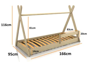 Dimensioni del lettino in legno per bambini TIPI F