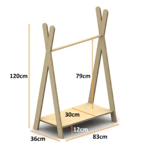 Dimensioni dell'appendiabiti in legno per bambini TIPI