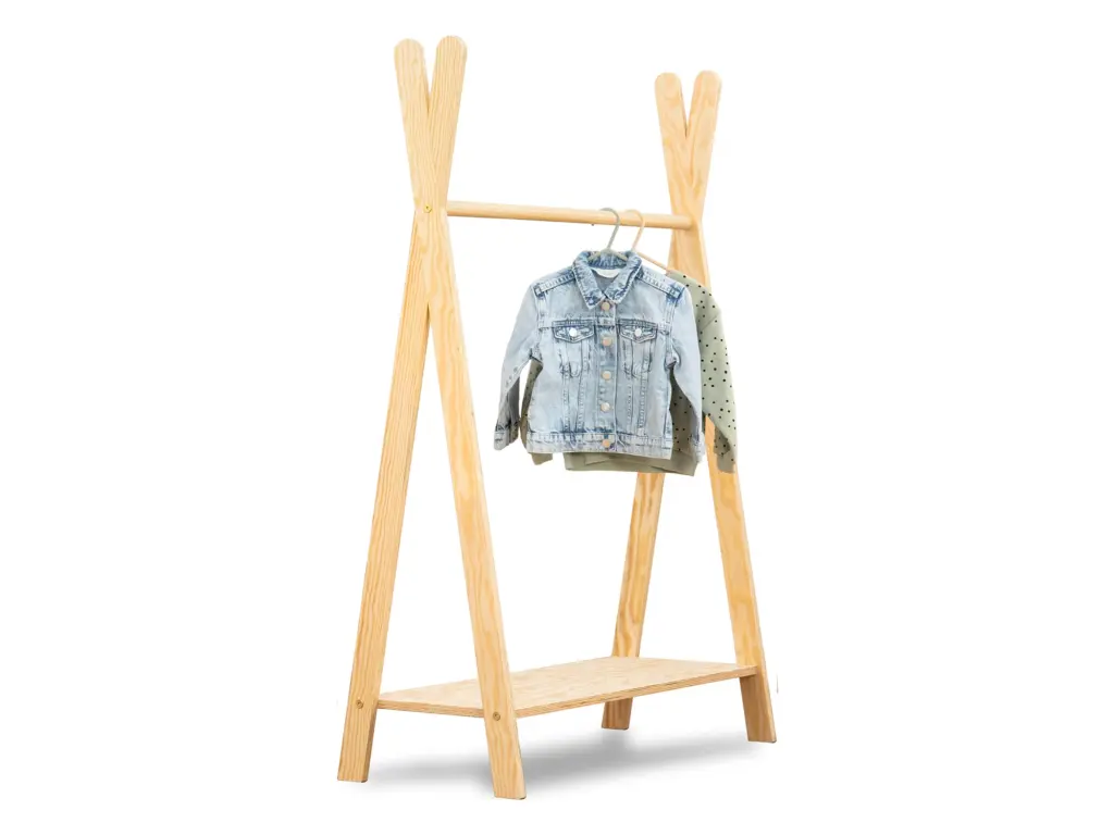 Appendiabiti in legno a forma di tepee per bambini con ripiano inferiore, taglia L