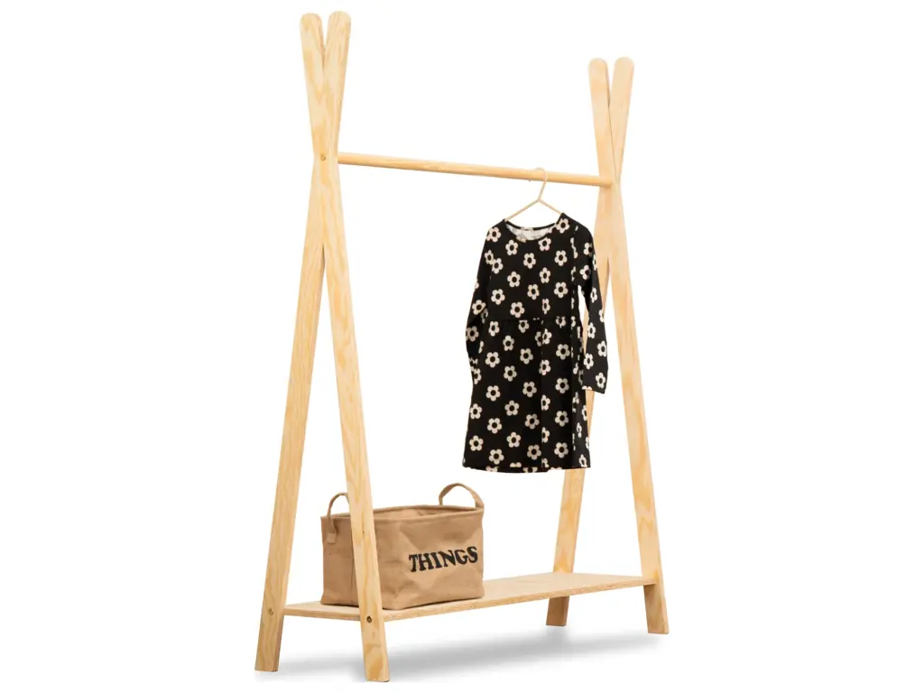 Appendiabiti in legno a forma di tepee per bambini con ripiano inferiore, taglia XL