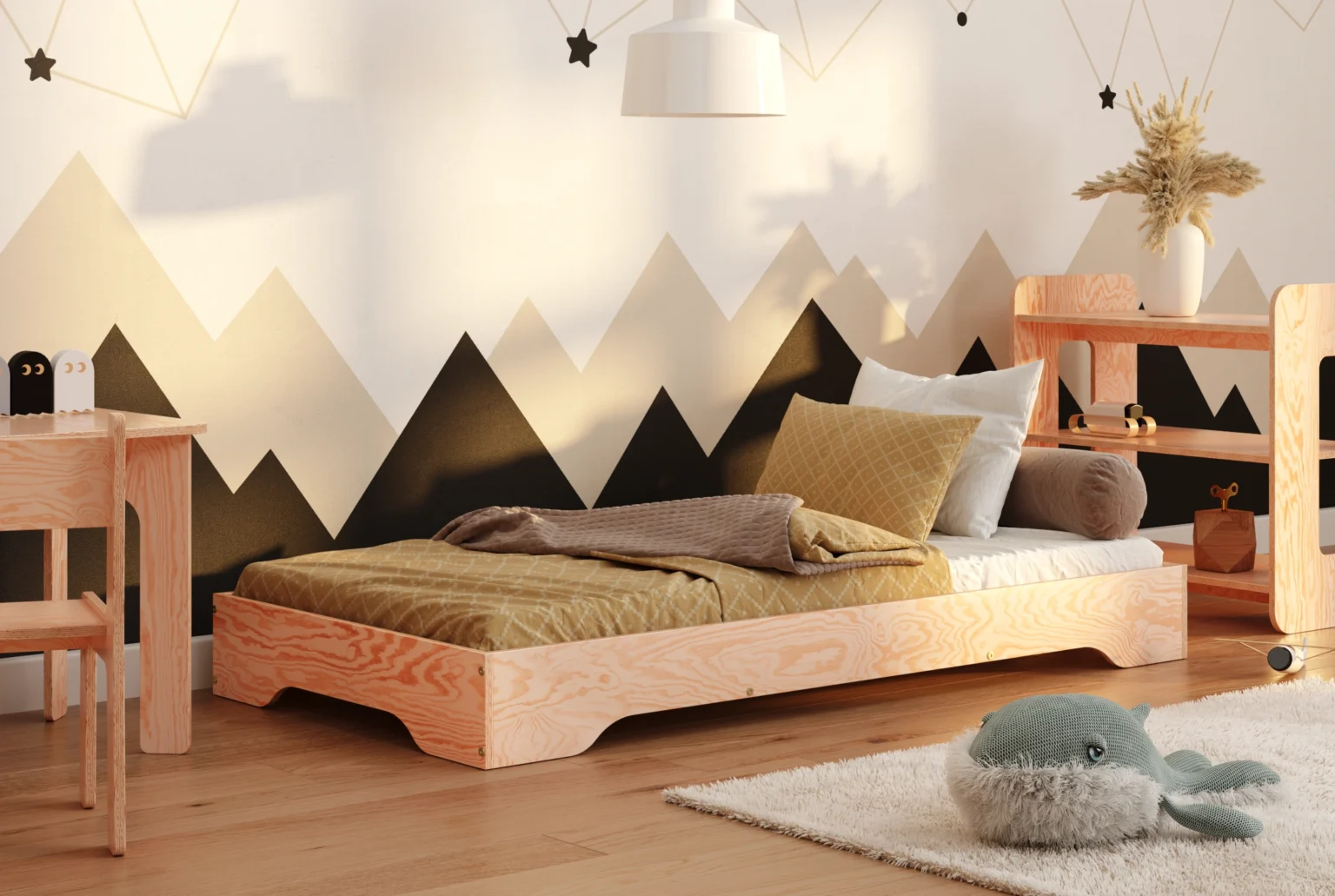 Letto singolo basso in legno per bambini con rete TILA 7 Montessori