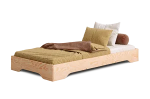 Lettino per bambini in legno senza sponde, realizzato in compensato di pino color legno naturale