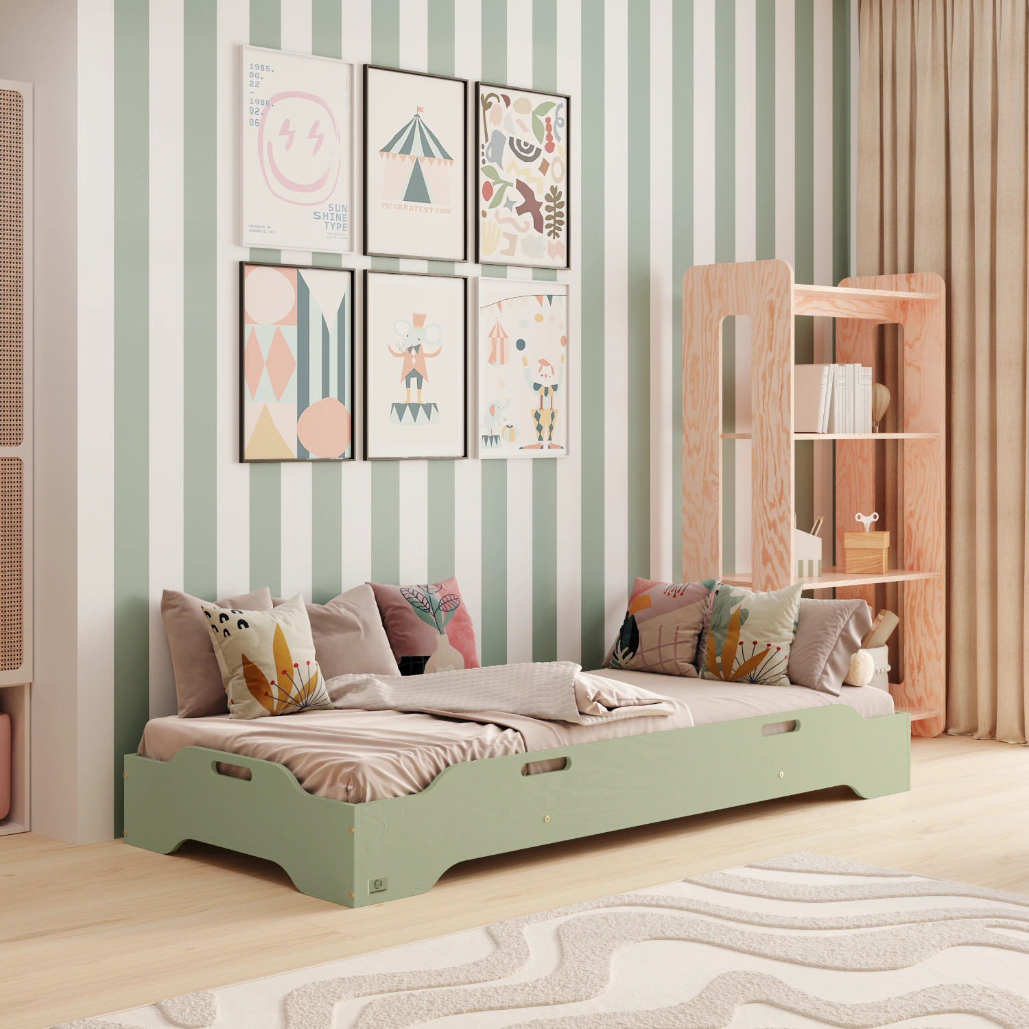 Letto singolo basso in legno per bambini con rete TILA 8 Montessori