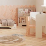 Scrivania per bambini in compensato di pino bianco con sedia per bambini