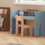Scrivania per bambini in compensato di pino blu con sedia per bambini