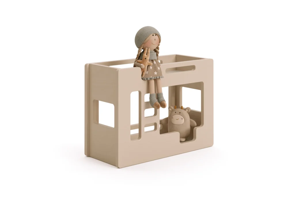 Lit superposé en bois pour poupées fabriqué en contreplaqué de pin en couleur cachemire