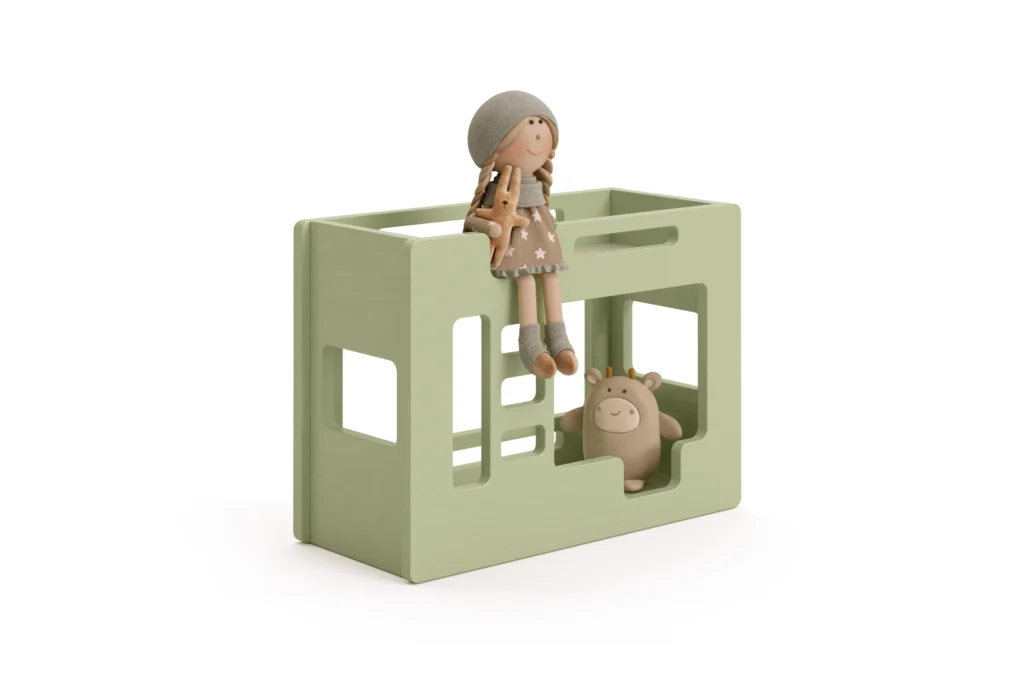 Lit superposé en bois pour poupées fabriqué en contreplaqué de pin en vert