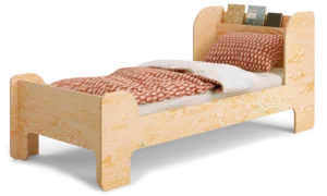 Letto in legno realizzato in compensato di pino verniciato color legno con testiera alta
