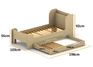 Dimensions du lit en bois pour enfant avec tiroir FLOU D