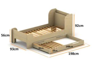Dimensions du lit en bois pour enfant avec tiroir FLOU D