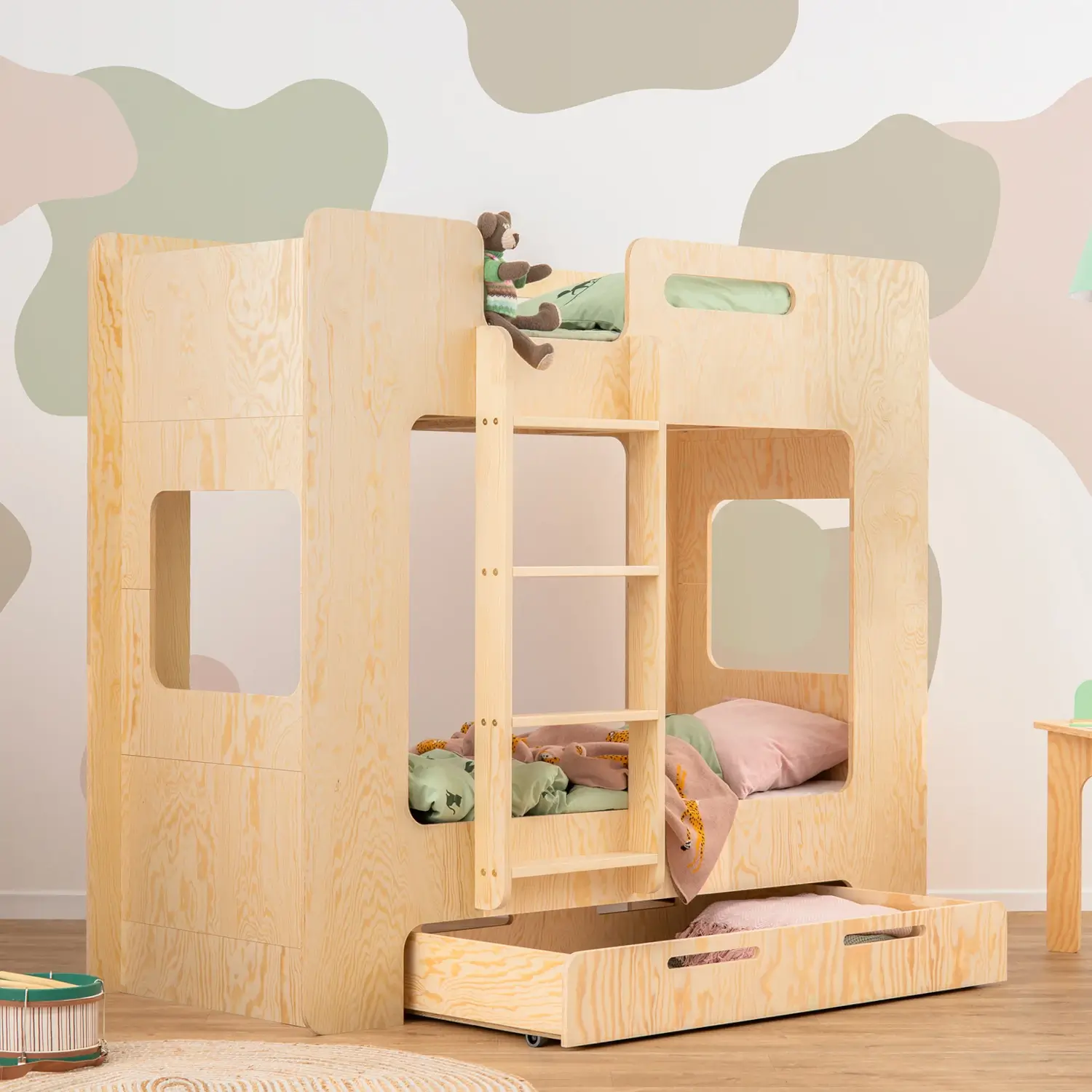 Lit superposé pour enfants en bois avec tiroir et sommier MIMI D Montessori