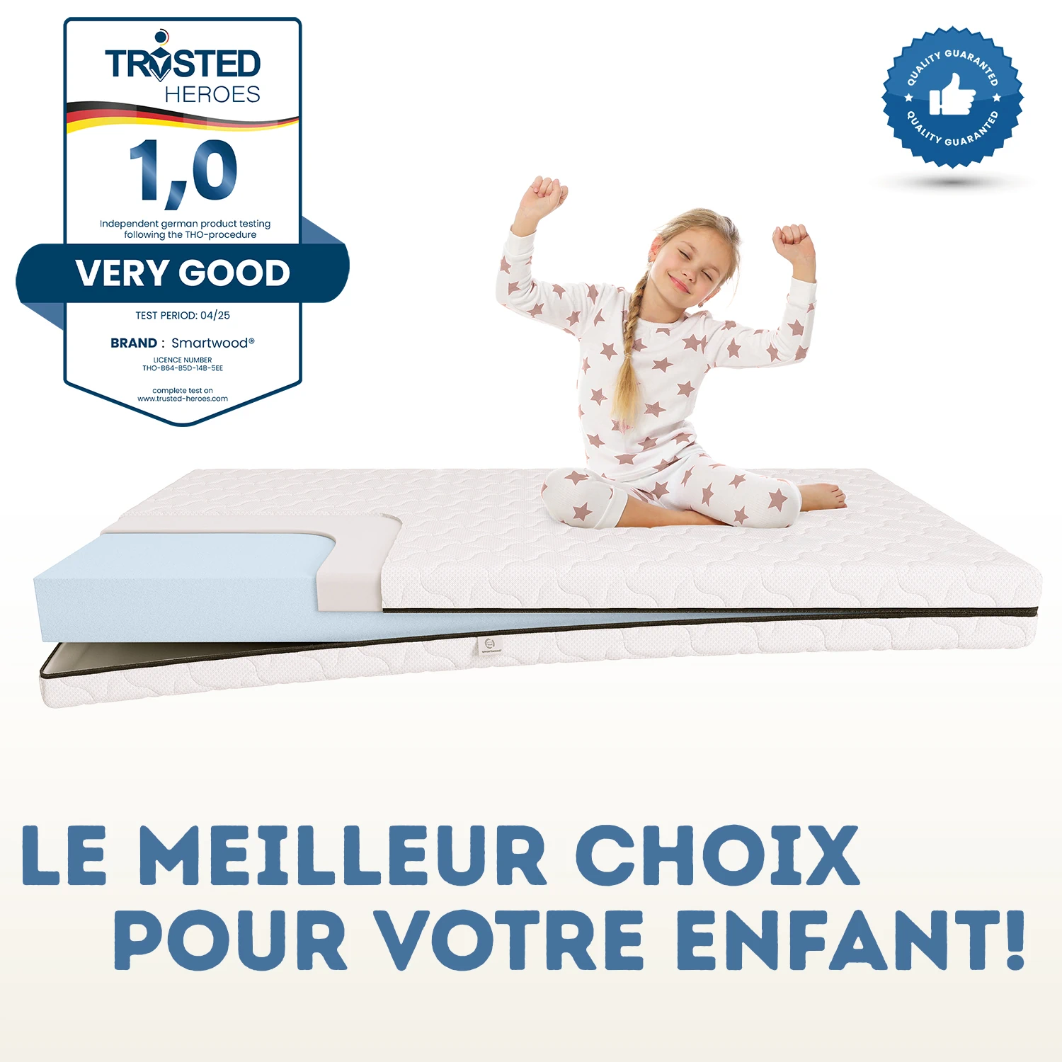 Ensemble Matelas en mousse 12 cm et Drap-housse pour enfant – Fermeté moyenne (H2)