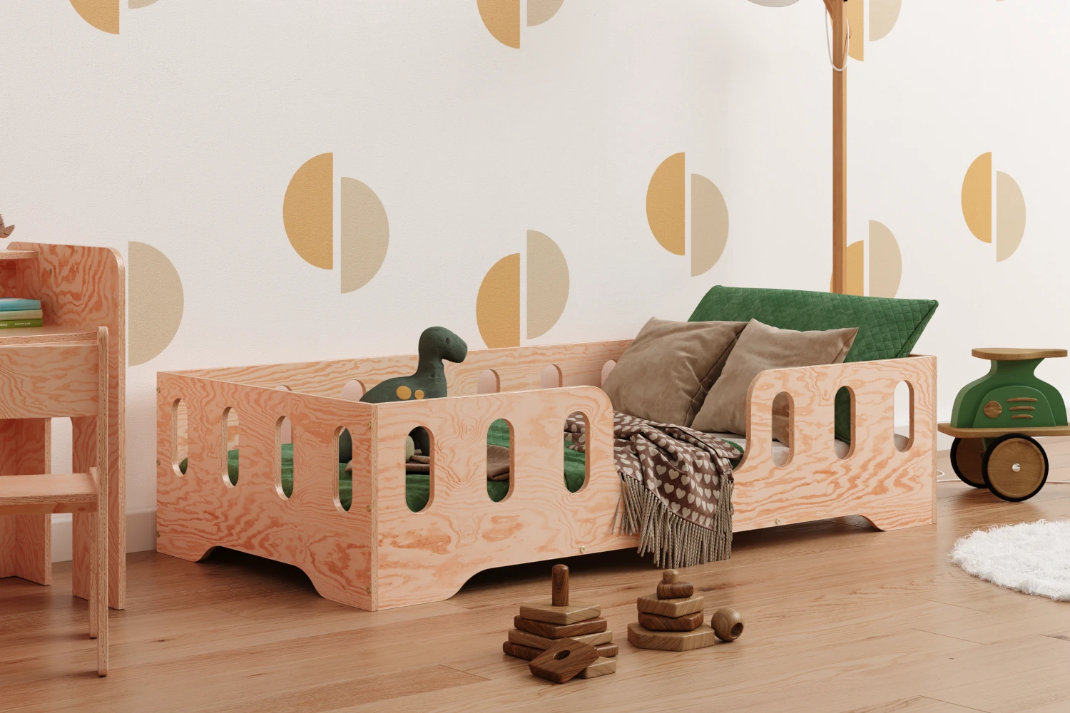 Lit simple en bois pour enfant avec barrière de sécurité et sommier TILA 2 Montessori