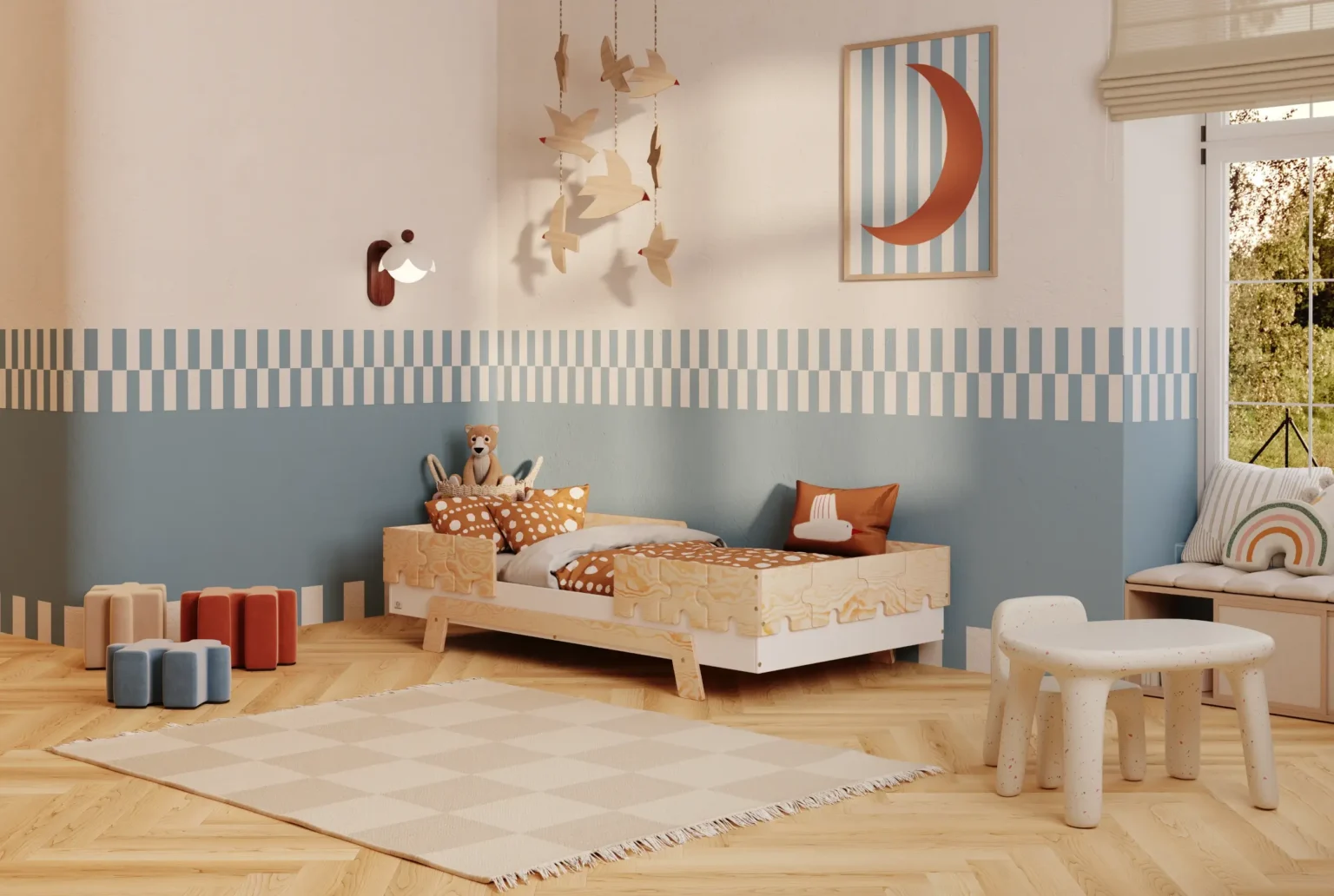 Letto singolo per bambini in legno con sponde e rete PUZZLE BR2 Montessori