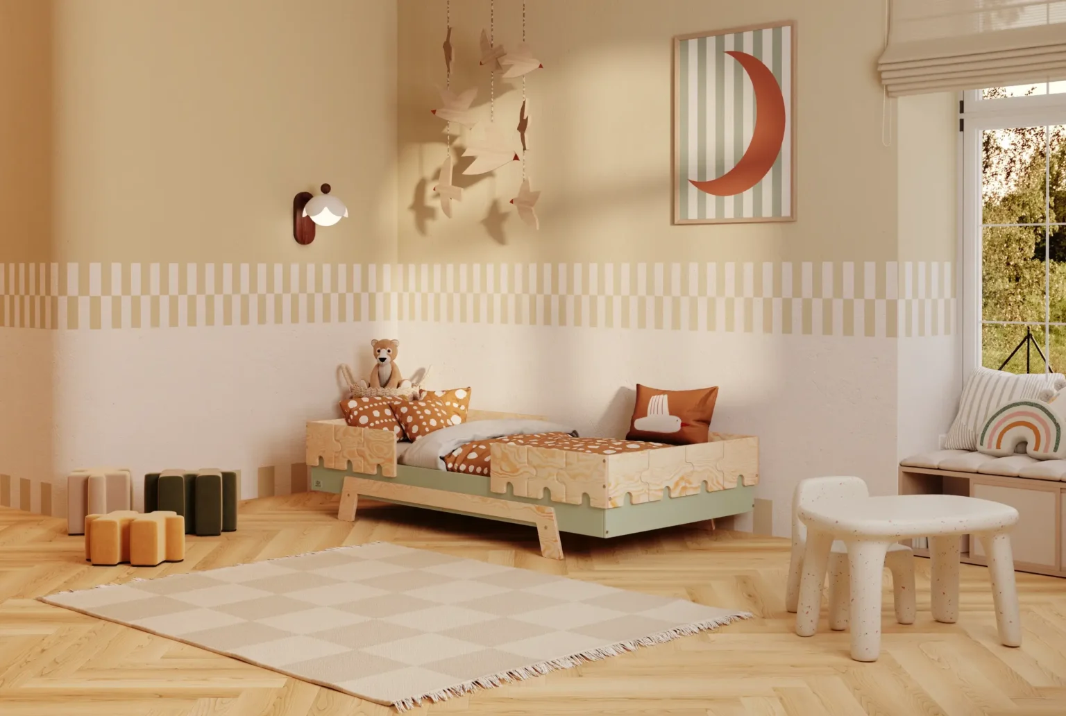 Letto singolo per bambini in legno con sponde e rete PUZZLE BR2 Montessori