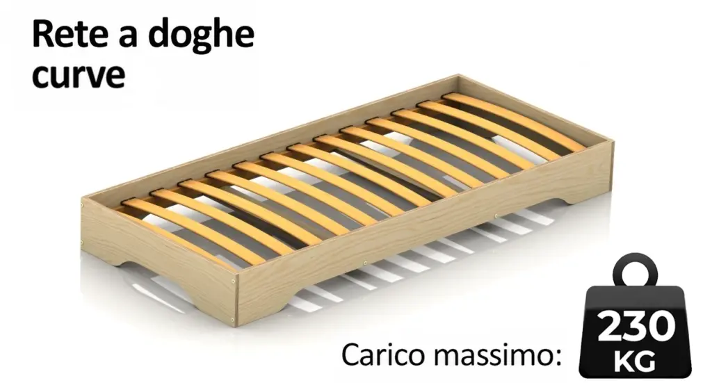 Rete a doghe curve per il letto TILA 7, con una portata massima di 230 kg