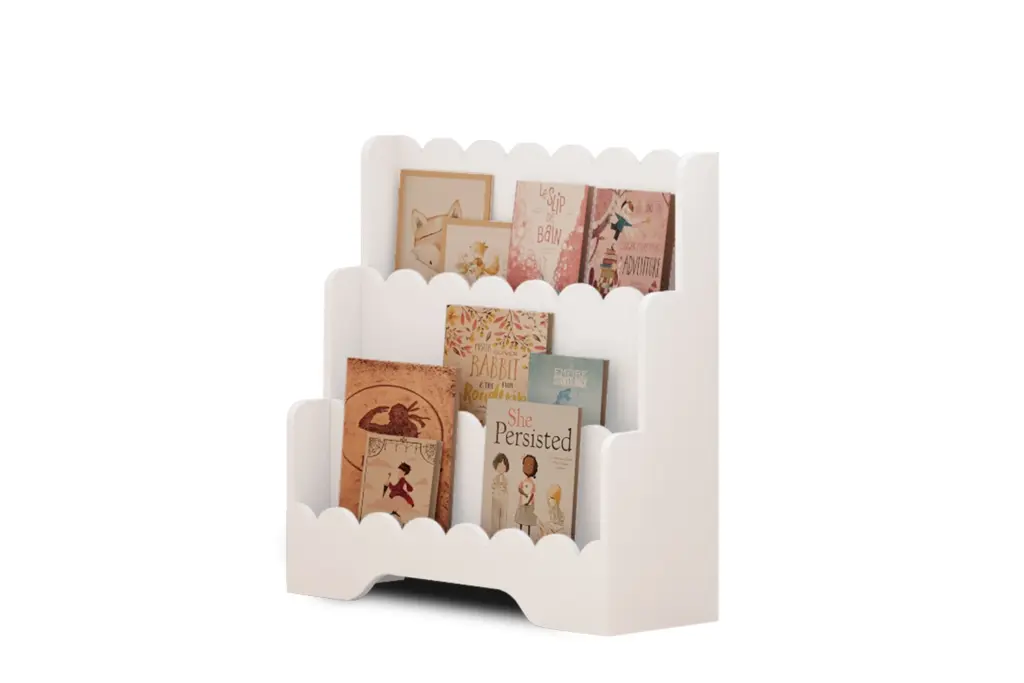 Libreria per bambini in legno LULU, colore bianco – ispirazione Montessori