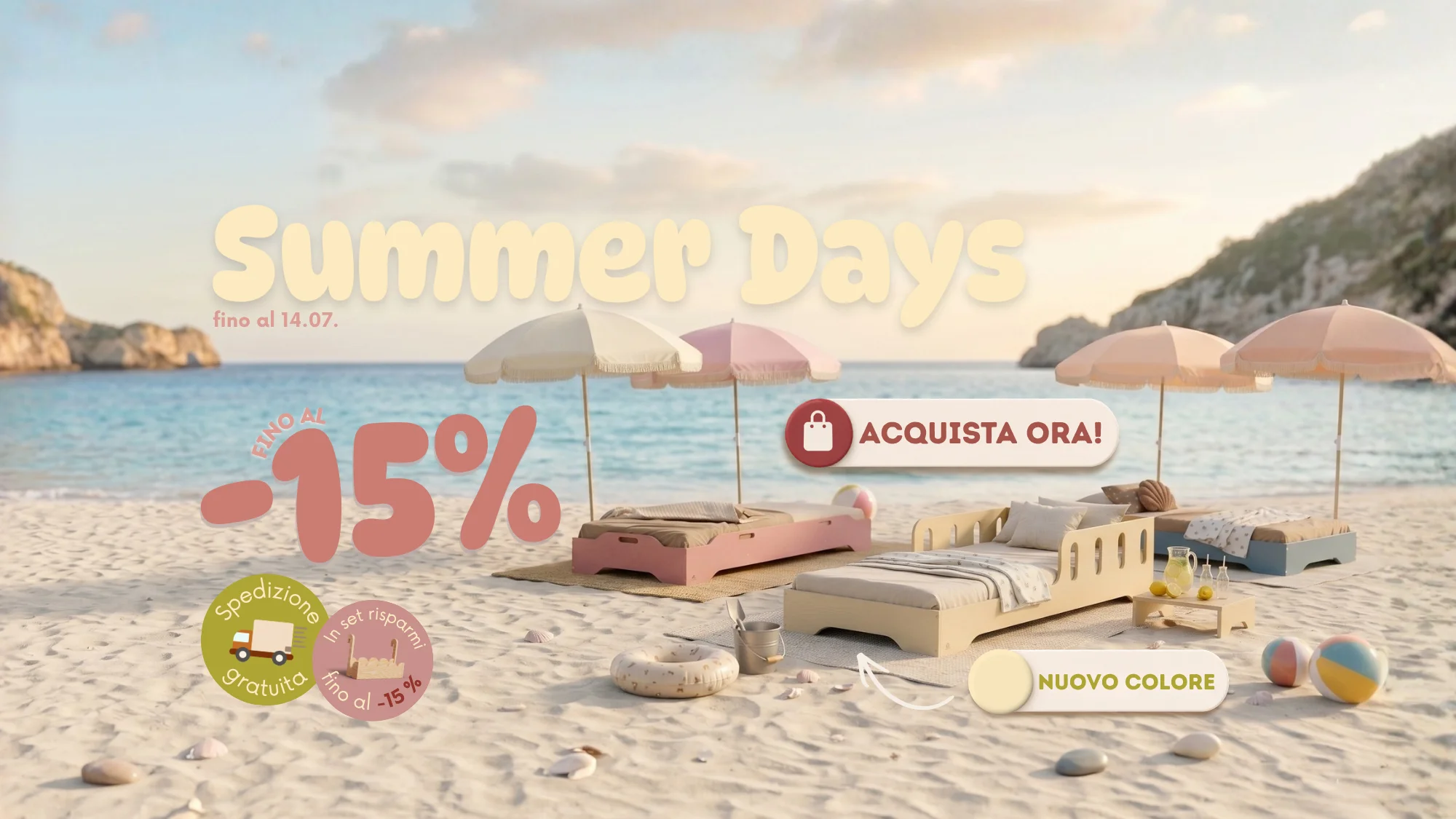Letti per bambini in legno Smartwood – promozione estiva Summer Days con sconti fino al 15%, nuova colorazione, spedizione gratuita con l'acquisto di un set e letti Montessori sicuri per bambini