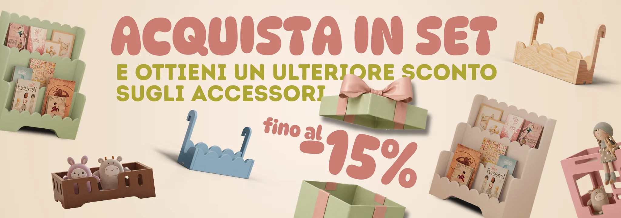 Promozione Smartwood: acquista accessori per bambini in set e risparmia fino al 15% su librerie Montessori e accessori in legno per la cameretta